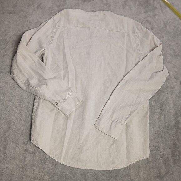 Hollister Mens L Beige Linen Button Up Shirt Summer Casual Long Sleeve Preppy - Picture 7 of 7